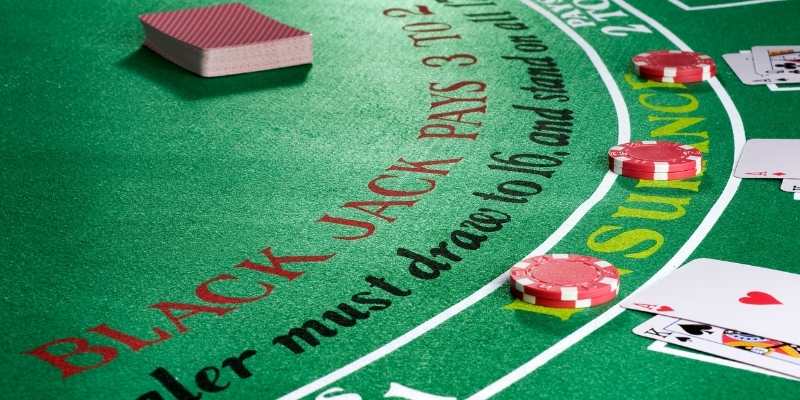 cards laying on a green blackjack table