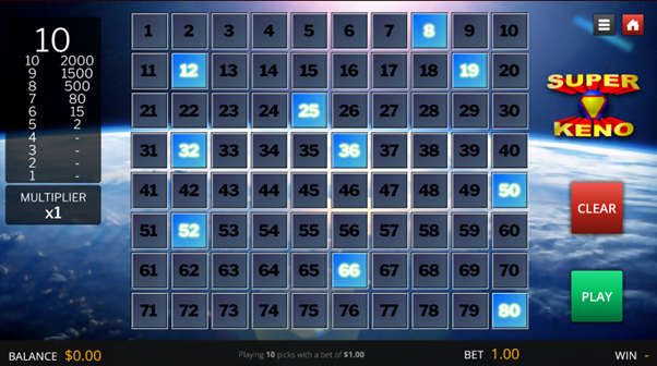 play online keno Super Keno gameplay