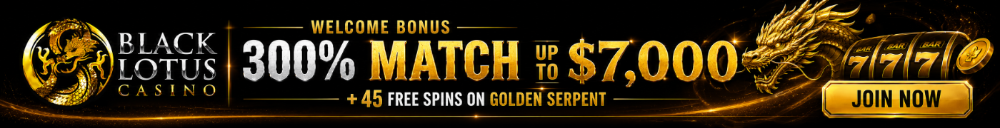 Black Lotus welcome bonus 300% match up to $7,000 plus 45 free spins