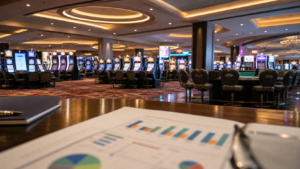 Unbranded Illinois casino floor and revenue-reporting scene