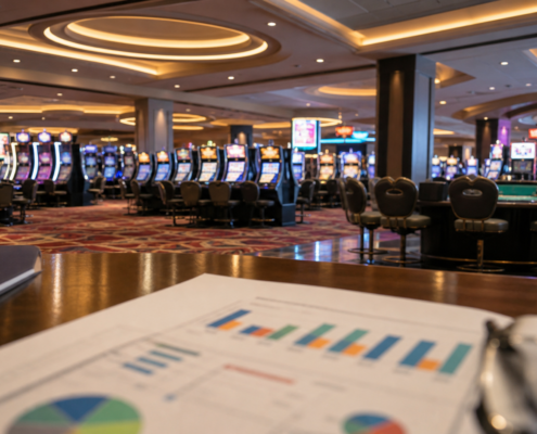 Unbranded Illinois casino floor and revenue-reporting scene