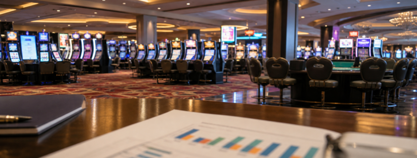 Unbranded Illinois casino floor and revenue-reporting scene