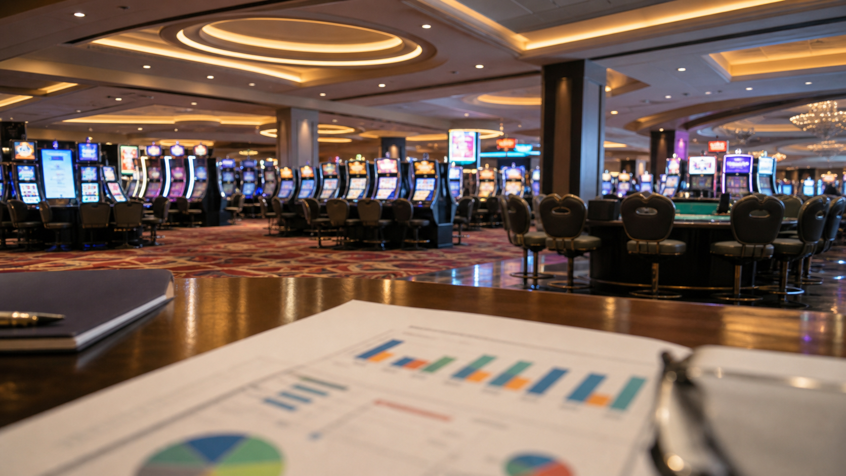 Unbranded Illinois casino floor and revenue-reporting scene