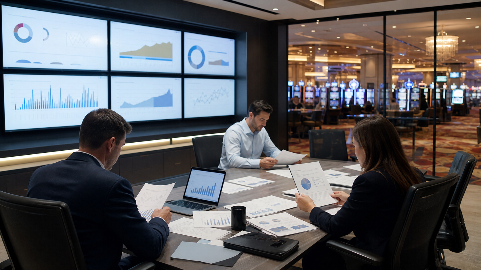 Casino company earnings briefing with financial charts