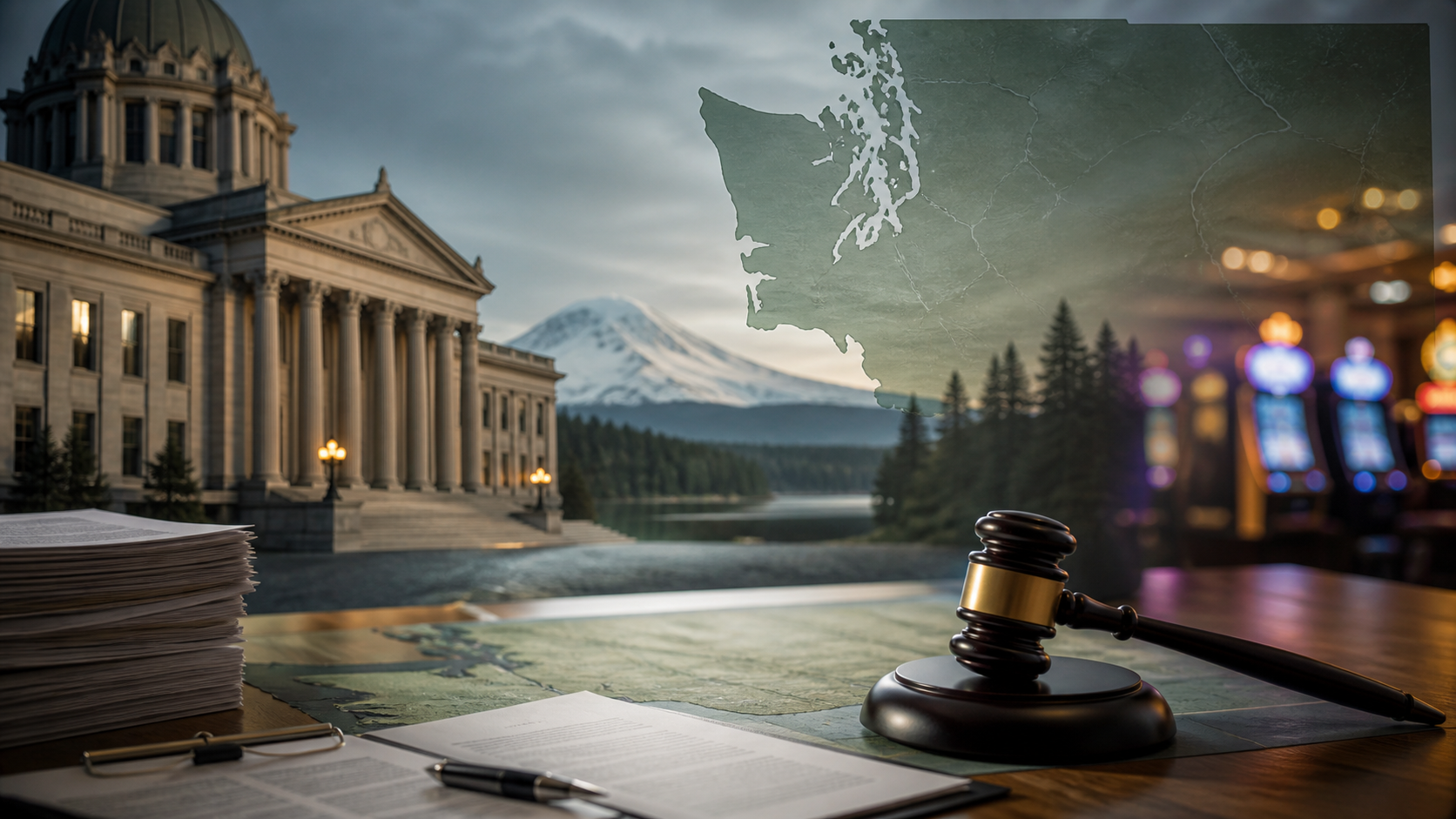 Unbranded Washington gaming regulation and courthouse scene