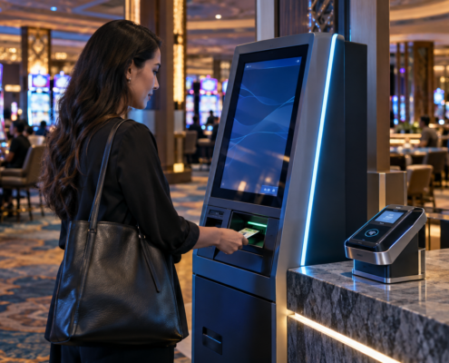 Editorial illustration about casino cash access technology, United States casino and gambling news, and source documents