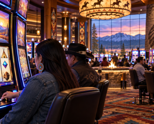 Editorial illustration of Class II gaming technology, tribal casinos, and slot-machine development